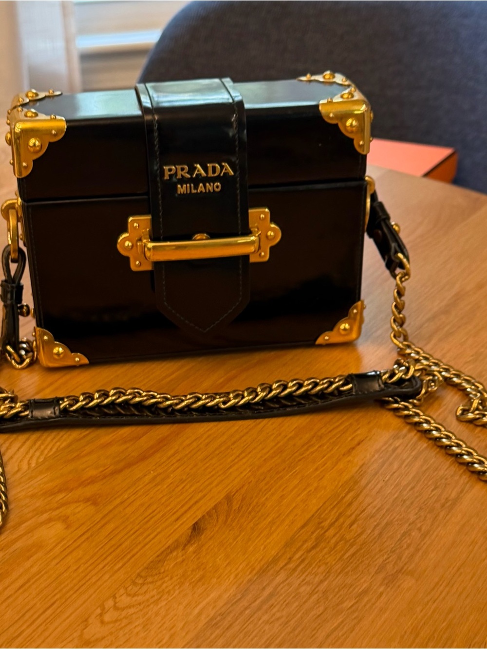 Authentic Prada Small Cahier Trunk Crossbody - Black Leather - Picture 2 of 12
